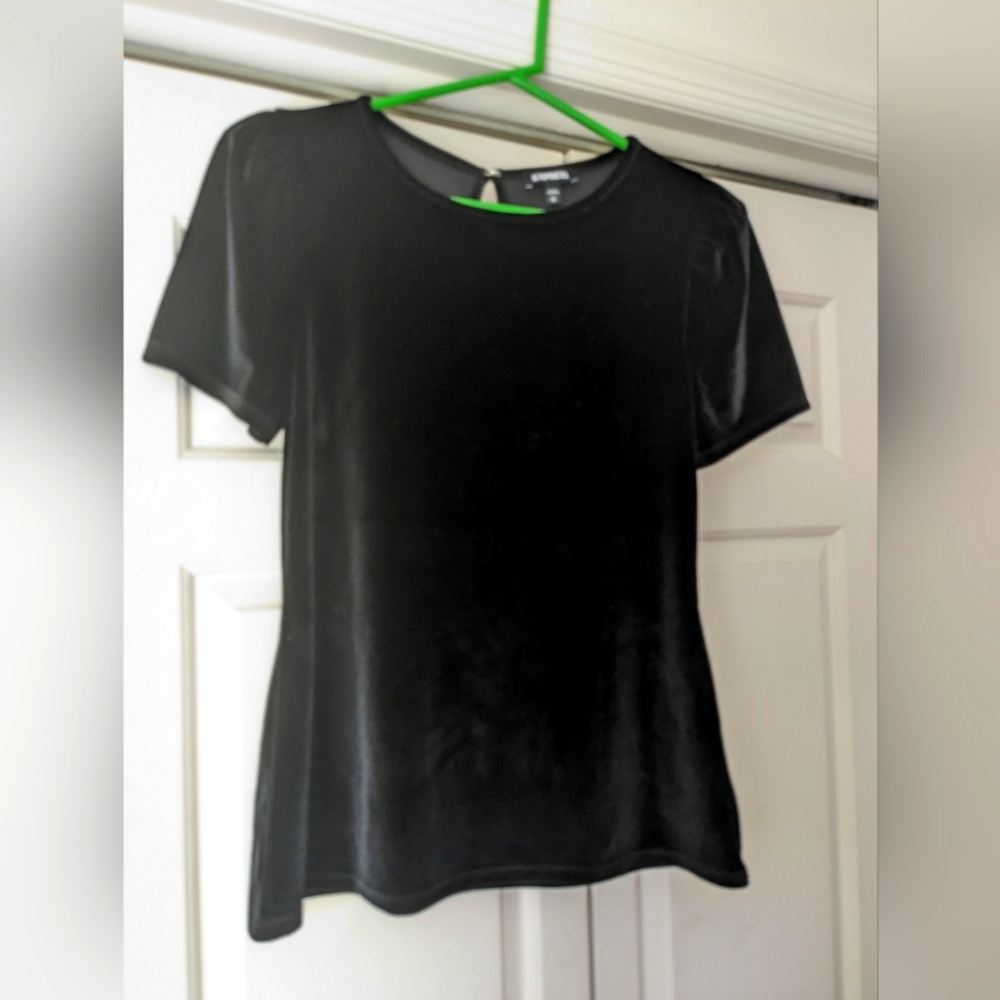 Express Puff Sleeve Velvet Black Short-Sleeved Top - Size Medium